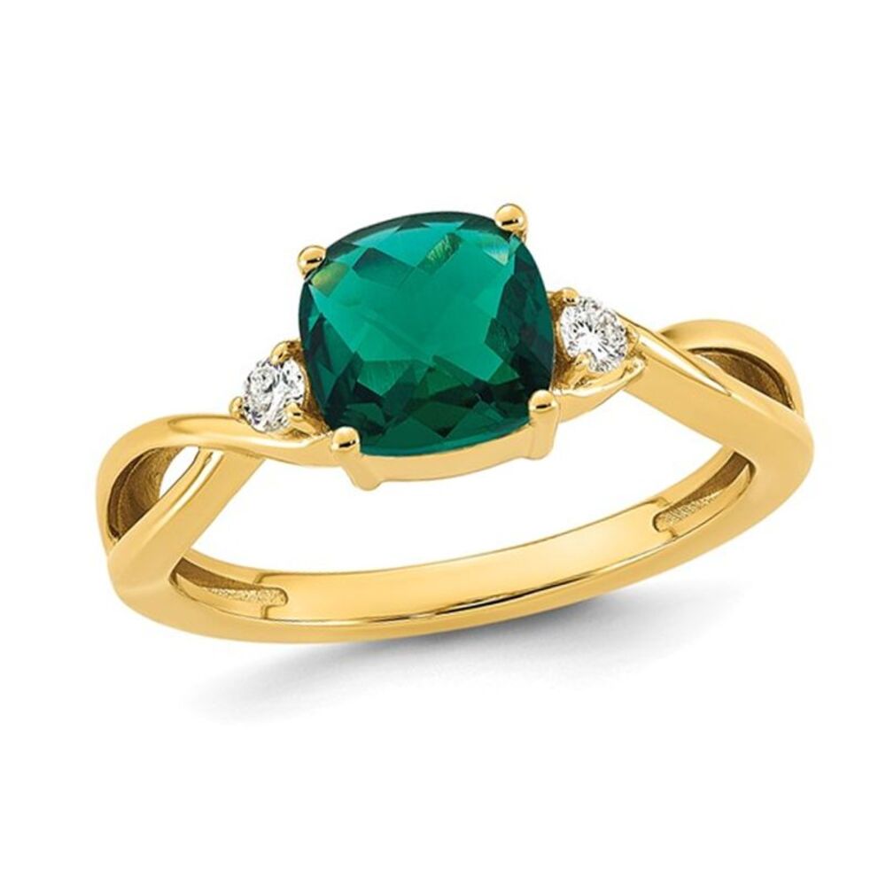 1/2 Carat (ctw) Lab-Created Emerald Ring 14K Yellow Gold with Lab Grown Diamonds